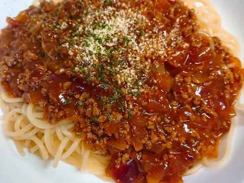 紫玉ねぎでミートスパゲティ